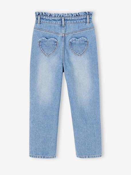 Mom jeans met hartjeszakken op de achterkant Meisje denimgrijs+grijs+stone - vertbaudet enfant 