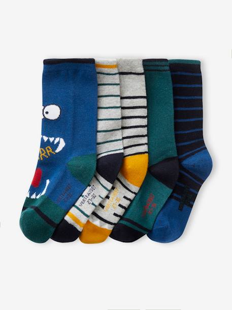 Set van 5 paar halfhoge sokken'monsters' jongens blauw - vertbaudet enfant 