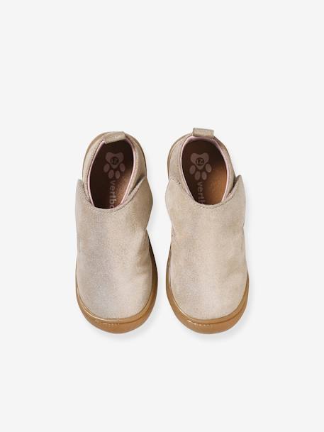 Klittenband baby slofjes van soepel leer beige, bedrukt+goud - vertbaudet enfant 