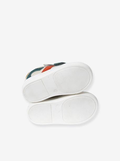 Leren geborstelde babysneakers ecru+marineblauw+veel wit - vertbaudet enfant 