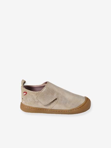 Klittenband baby slofjes van soepel leer beige, bedrukt+goud - vertbaudet enfant 