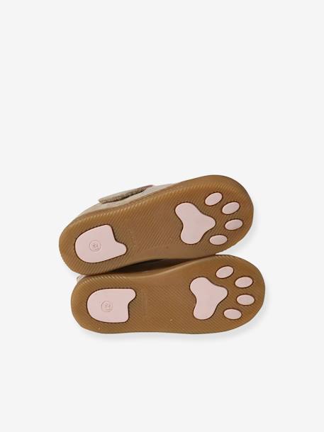 Klittenband baby slofjes van soepel leer beige, bedrukt+goud - vertbaudet enfant 