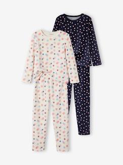 Meisje-Pyjama, surpyjama-Set van 2 fluwelen meisjespyjama's met hartjes
