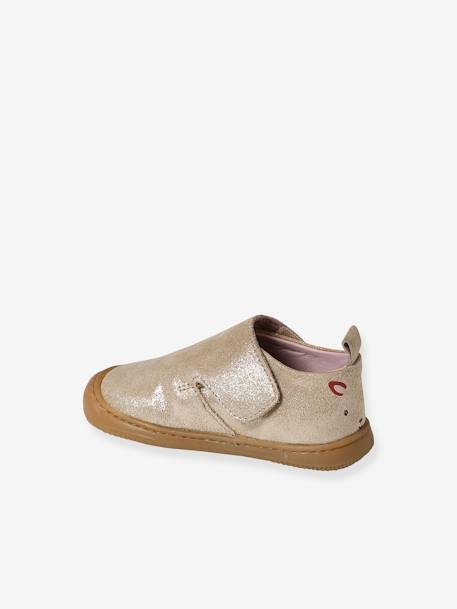 Klittenband baby slofjes van soepel leer beige, bedrukt+goud - vertbaudet enfant 
