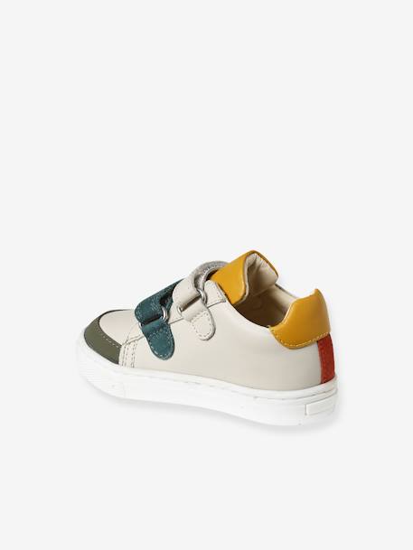 Leren geborstelde babysneakers ecru+marineblauw+veel wit - vertbaudet enfant 