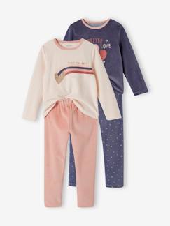 Meisje-Pyjama, surpyjama-Set van 2 fluwelen meisjespyjama's 'love'