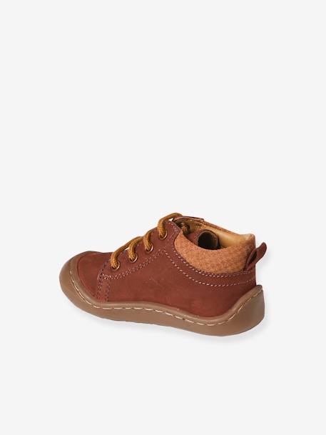 Soepele leren laarsjes voor de eerste stapjes van de baby roodkleurig+veel bruin+wit - vertbaudet enfant 