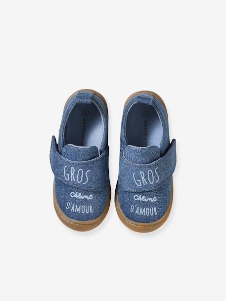 Denim stoffen sloffen met klittenband voor baby jeansblauw - vertbaudet enfant 