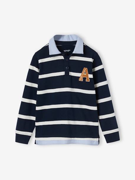 Gestreepte polo jongens effect 2-in-1 6680+donkerblauw+Engels groen+marineblauw+rood gestreept - vertbaudet enfant 