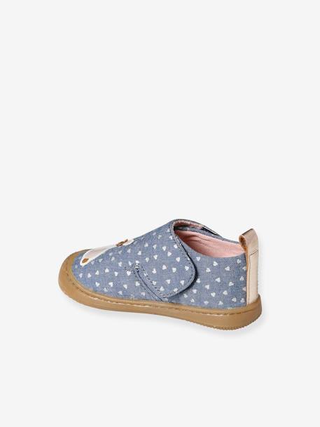 Stoffen sloffen met klittenband en print voor baby chambrayblauw+roze, bedrukt+wit, bedrukt - vertbaudet enfant 