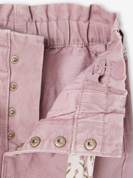 Paperbag broek voor meisjes met sjaal-riem met bloemen kaneel+zachtpaars - vertbaudet enfant 