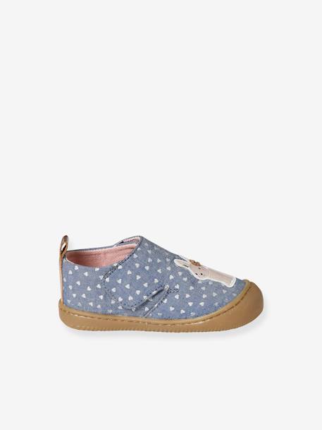 Stoffen sloffen met klittenband en print voor baby chambrayblauw+roze, bedrukt+wit, bedrukt - vertbaudet enfant 