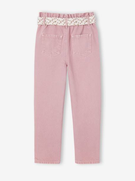 Paperbag broek voor meisjes met sjaal-riem met bloemen kaneel+zachtpaars - vertbaudet enfant 
