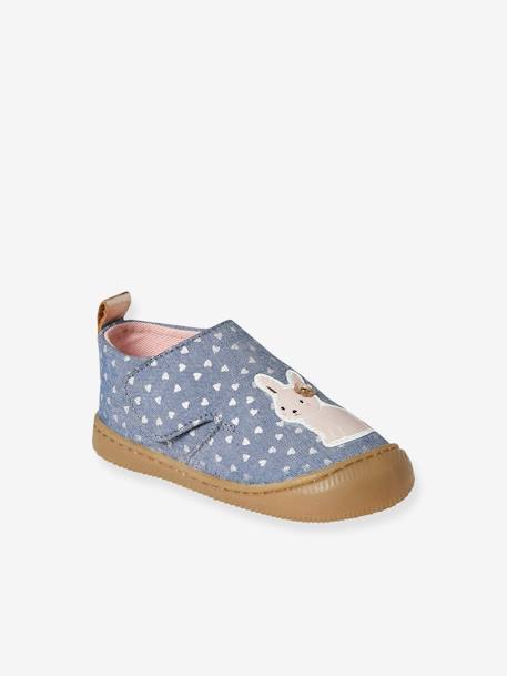 Stoffen sloffen met klittenband en print voor baby chambrayblauw+roze, bedrukt+wit, bedrukt - vertbaudet enfant 