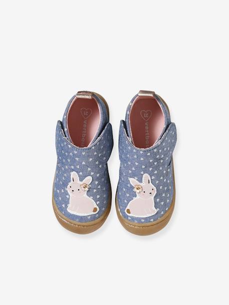 Stoffen sloffen met klittenband en print voor baby chambrayblauw+roze, bedrukt+wit, bedrukt - vertbaudet enfant 
