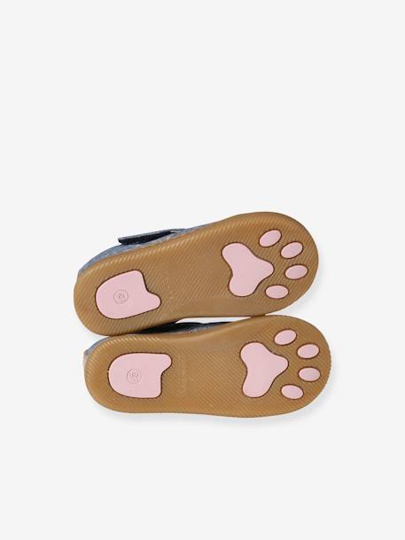 Stoffen sloffen met klittenband en print voor baby chambrayblauw+roze, bedrukt+wit, bedrukt - vertbaudet enfant 