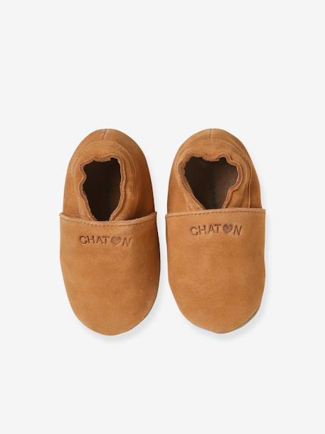 Elastische leren babyschoentjes in soepel leer chocoladebruin+marineblauw - vertbaudet enfant 