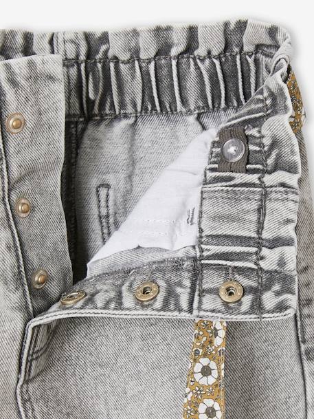 Paperbag jeans met bloemenriem voor meisjes denimgrijs+onbewerkt denim+stone+zwart - vertbaudet enfant 