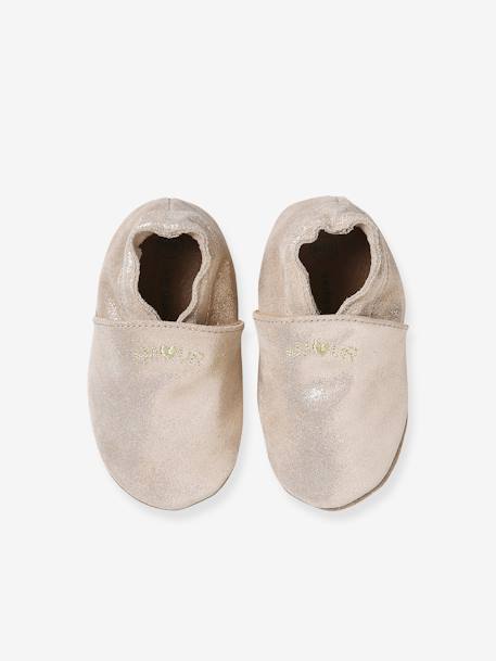 Elastische leren babyschoentjes in soepel leer goud+nachtblauw+oudroze+roze (poederkleur)+roze, bedrukt+veel roze+wit, bedrukt - vertbaudet enfant 