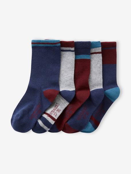 Set van 5 paar colourblock sokken voor jongens bordeauxrood+groen - vertbaudet enfant 