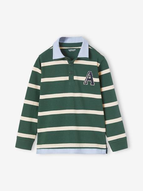 Gestreepte polo jongens effect 2-in-1 6680+donkerblauw+Engels groen+marineblauw+rood gestreept - vertbaudet enfant 