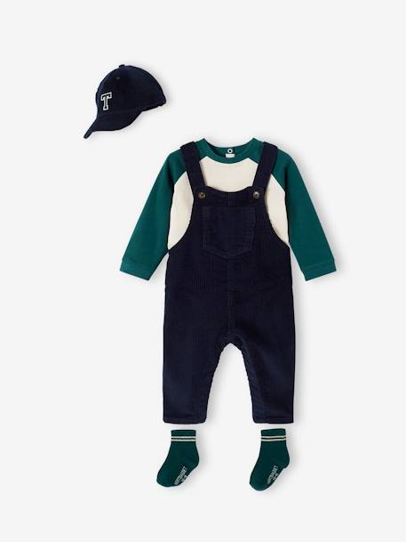 4-delige babyset T-shirt + overall + muts + sokken nachtblauw - vertbaudet enfant 