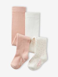 Baby-Sokken, kousen-Set van 2 paar met stippen / effen maillots voor babymeisjes