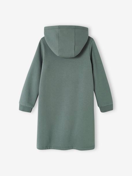 Meisjesjurk van sweatstof met capuchon en mooie details antraciet+gemêleerd grijs+groen+marineblauw - vertbaudet enfant 