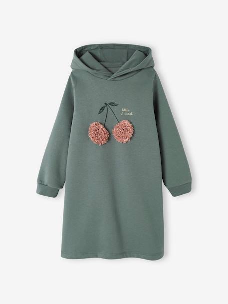 Meisjesjurk van sweatstof met capuchon en mooie details antraciet+gemêleerd grijs+groen+marineblauw - vertbaudet enfant 