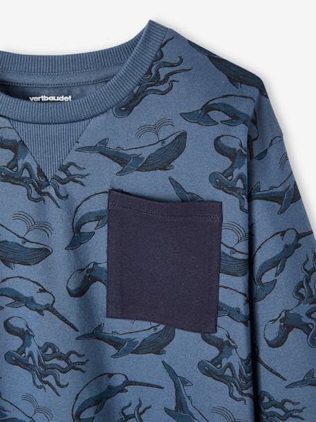 Jongensshirt in sweaterlook met print inktblauw+okergeel - vertbaudet enfant 