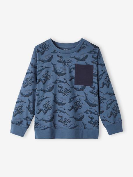 Jongensshirt in sweaterlook met print inktblauw+okergeel - vertbaudet enfant 
