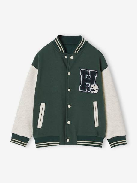 Teddy-sweatshirt in fleece voor jongens met lusbadge. antraciet+dennen+marineblauw+smaragdgroen - vertbaudet enfant 