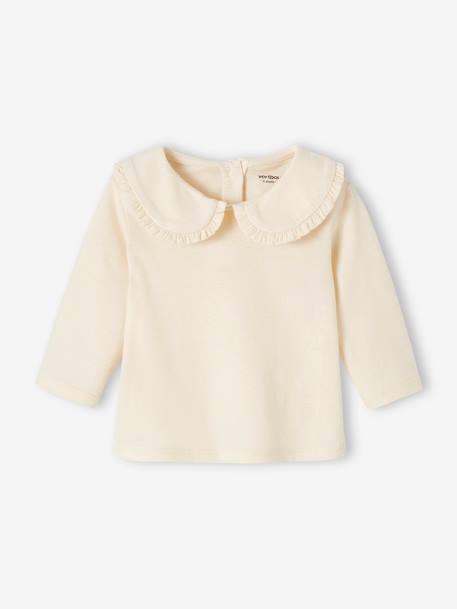 Baby T-shirt met lange mouwen en claudinekraag blauwgroen+lichtbeige+lichtroze - vertbaudet enfant 