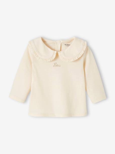 Baby T-shirt met lange mouwen en claudinekraag blauwgroen+lichtbeige+lichtroze - vertbaudet enfant 