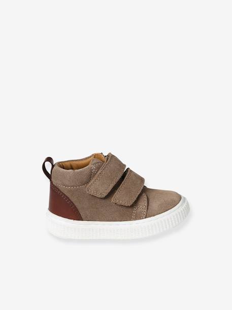 Lederen bottines met klittenband voor jongensbaby''s marineblauw+taupe - vertbaudet enfant 