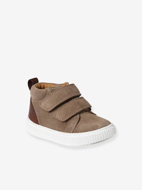 Lederen bottines met klittenband voor jongensbaby''s marineblauw+taupe - vertbaudet enfant 