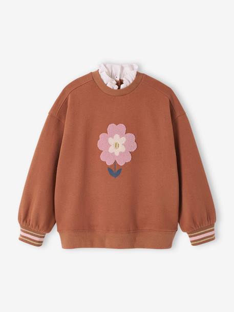 Meisjes sweatshirt met lusvormige bloemen hazelnoot - vertbaudet enfant 