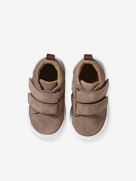 Lederen bottines met klittenband voor jongensbaby''s marineblauw+taupe - vertbaudet enfant 
