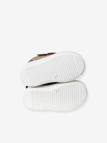 Lederen bottines met klittenband voor jongensbaby''s marineblauw+taupe - vertbaudet enfant 