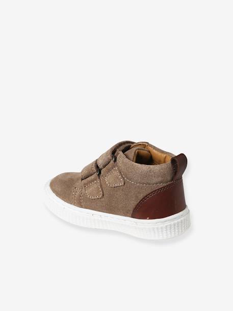 Lederen bottines met klittenband voor jongensbaby''s marineblauw+taupe - vertbaudet enfant 