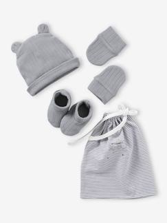 Baby-Accessoires-Muts sjaal handschoenen-Kabelgebreide set muts + wanten + slofjes + babytas voor babymeisjes