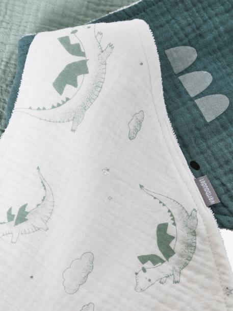 Set met 3 slabbetjes van katoengaas beige, bedrukt+ecru+grijsblauw+lichtroze+saliegroen+set groene panda+set vos+touw+veel beige+WIT - vertbaudet enfant 