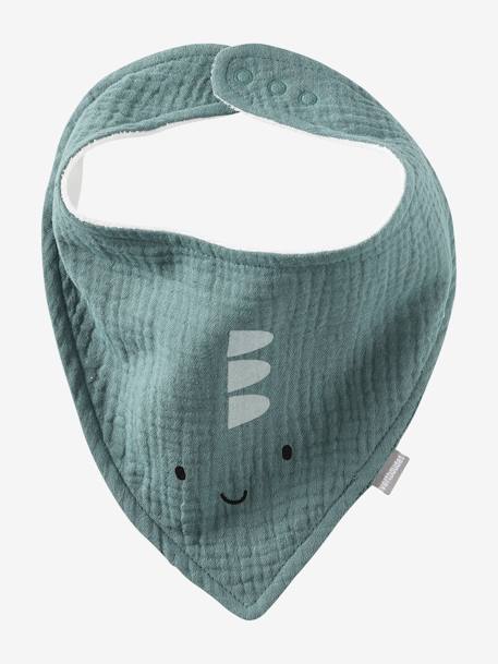 Set met 3 slabbetjes van katoengaas beige, bedrukt+ecru+grijsblauw+lichtroze+saliegroen+set groene panda+set vos+touw+veel beige+WIT - vertbaudet enfant 