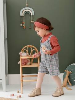 Babyset met korte geruite overall, effen geribd T-shirt en bijpassende hoofdband  - vertbaudet enfant