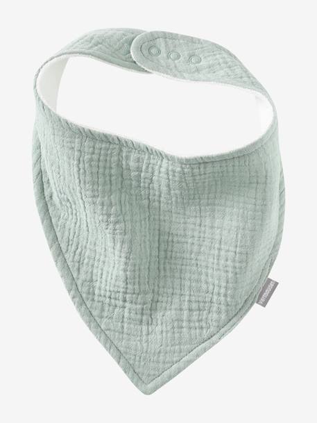 Set met 3 slabbetjes van katoengaas beige, bedrukt+ecru+grijsblauw+lichtroze+saliegroen+set groene panda+set vos+touw+veel beige+WIT - vertbaudet enfant 