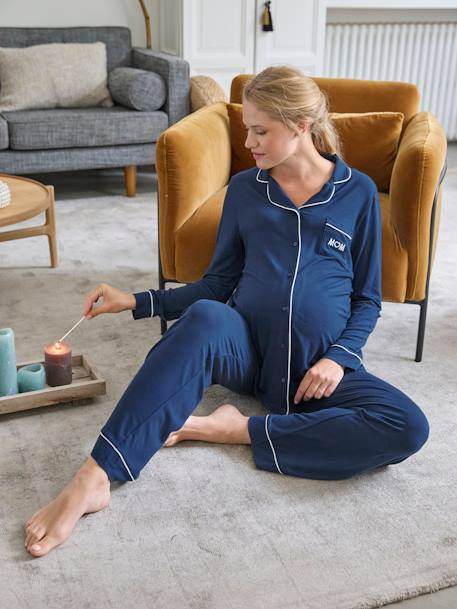 2-delige effen pyjamaset zwangerschap oceaanblauw - vertbaudet enfant 