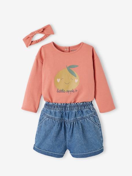 Set voor baby's met shirt + hoofdband + short rozen - vertbaudet enfant 
