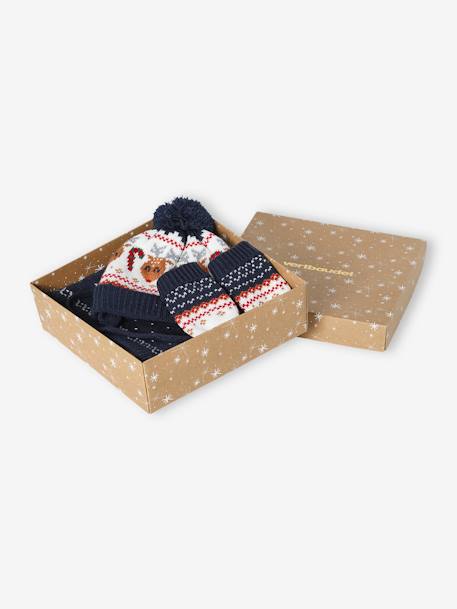 Kerstcadeauset 'Rendier' voor babyjongens - muts + sjaal + wanten marineblauw - vertbaudet enfant 
