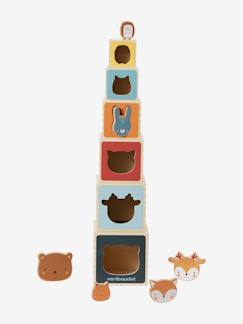 Speelgoed-Toren van kubussen met ingebouwde vormen gemaakt van FSC® hout