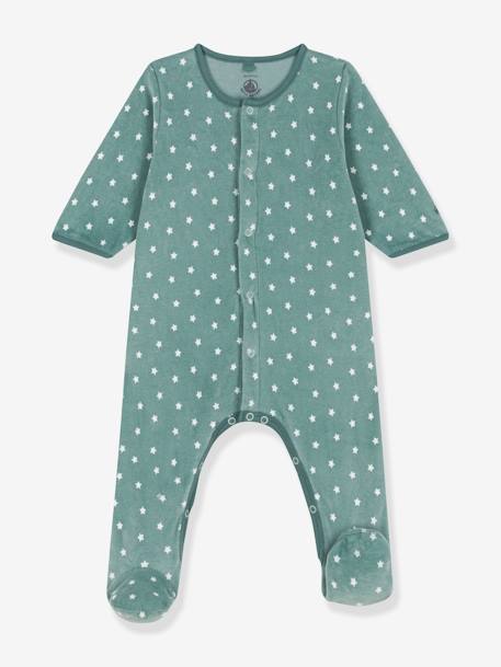 Fluwelen babypyjama met sterren PETIT BATEAU groen, bedrukt - vertbaudet enfant 